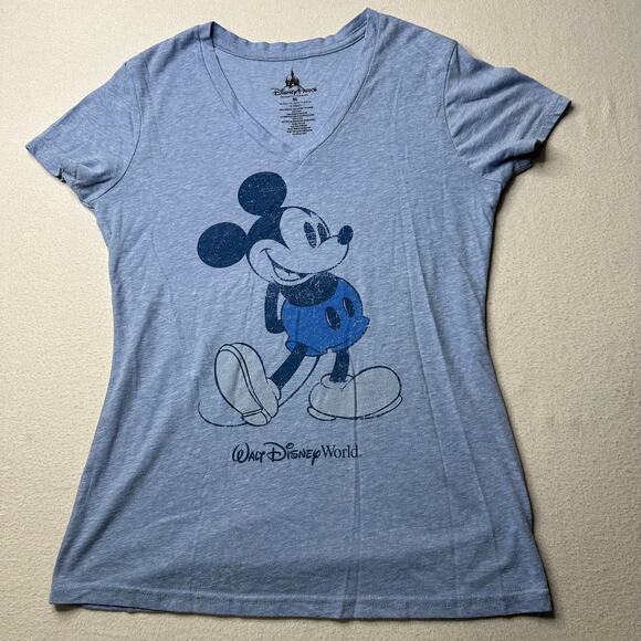 Disney Mickey Mouse Womens SS V‎ Neck Blue Tshirt Size M - Picture 1 of 8